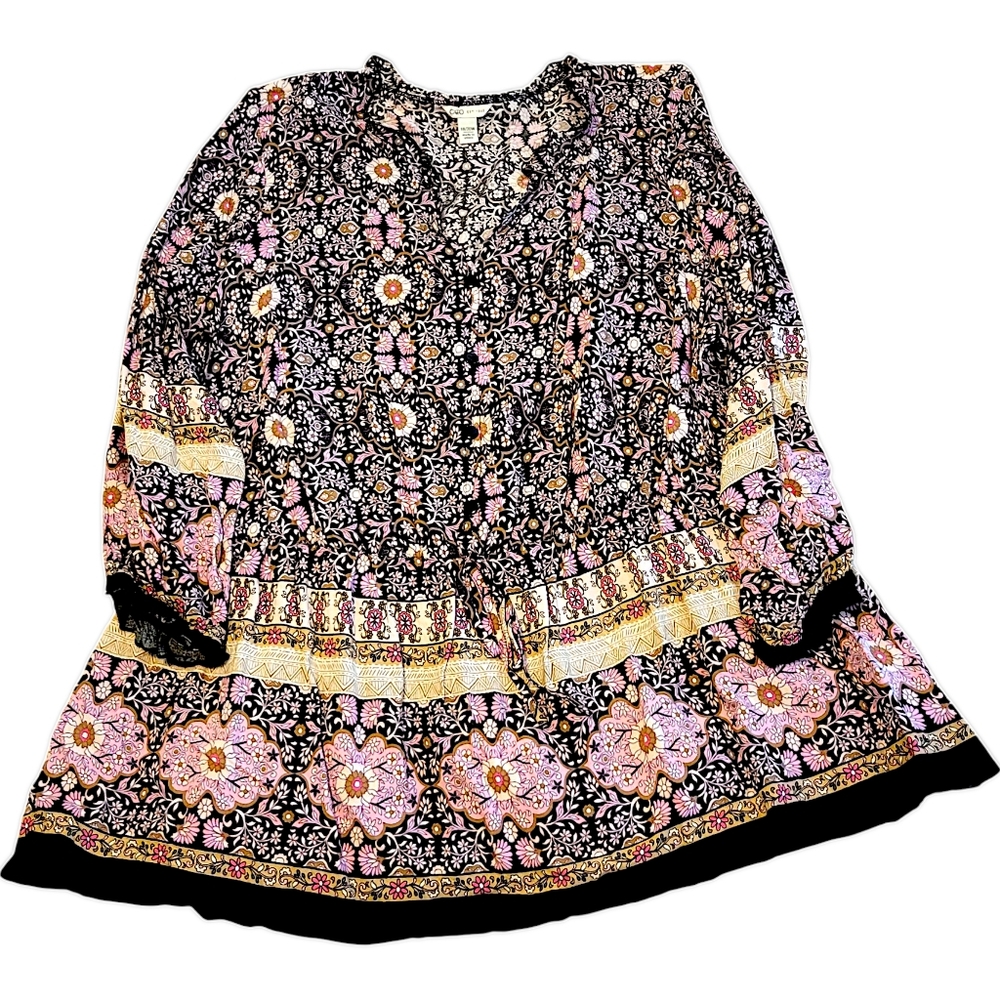 Cato Womens Size 18/20 Floral Bohemian 3/4 Length Sleeve Button Blouse